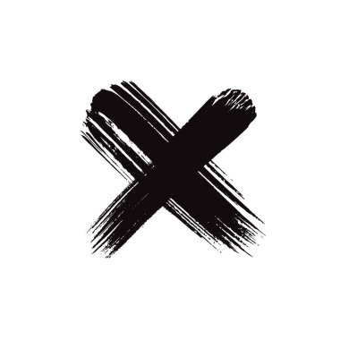 X mark icon. Brush drawn black cross, grunge X symbol, vote silhouette, scribble crosses, error button, freehand check sign, wrong decision pictogram, failed vector illustration