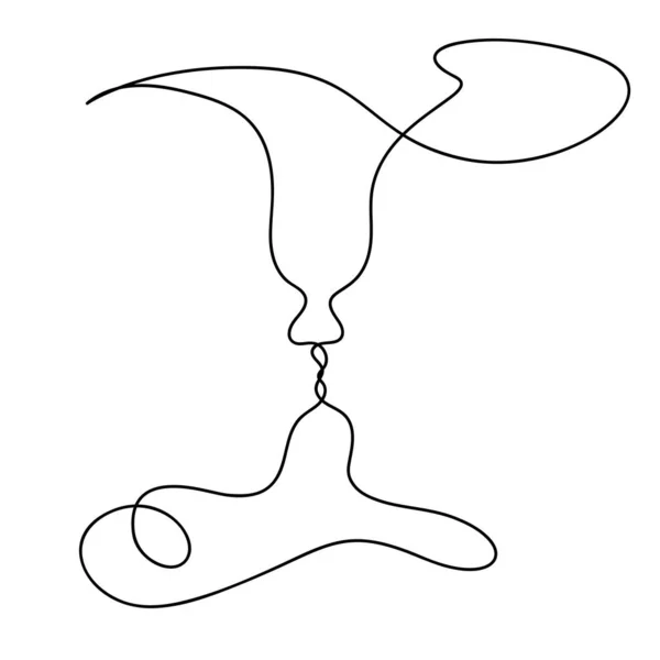 One Line Drawing Kiss Couple Kissing Profiles Sketch Art Style — Image vectorielle