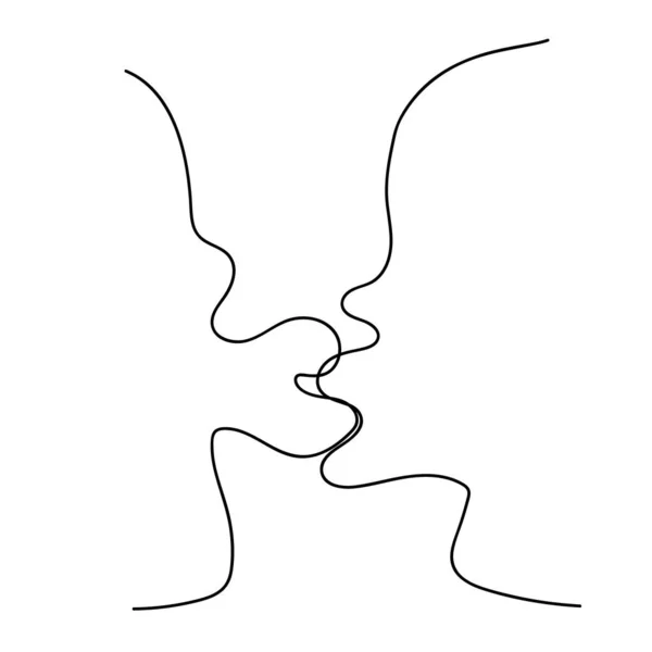 One Line Drawing Kiss Couple Kissing Profiles Sketch Art Style — Stockvector