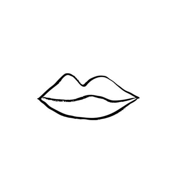 Brush Drawn Lips Minimal Grunge Lip Icon Hand Drawn Mouth —  Vetores de Stock