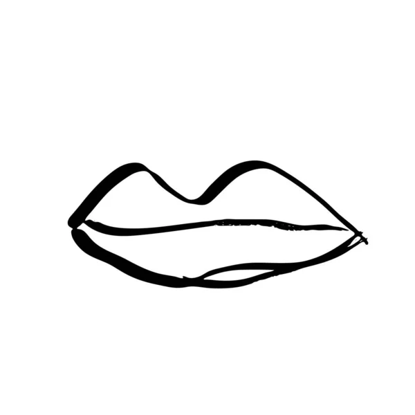 Brush Drawn Lips Minimal Grunge Lip Icon Hand Drawn Mouth — Stok Vektör