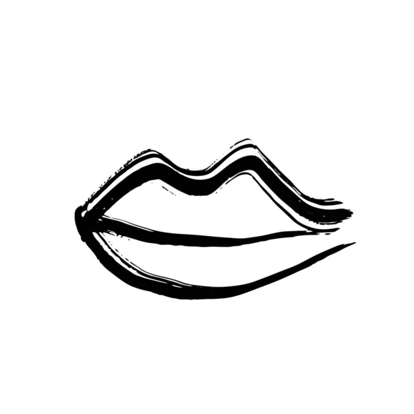 Brush Drawn Lips Minimal Grunge Lip Icon Hand Drawn Mouth — Stock Vector