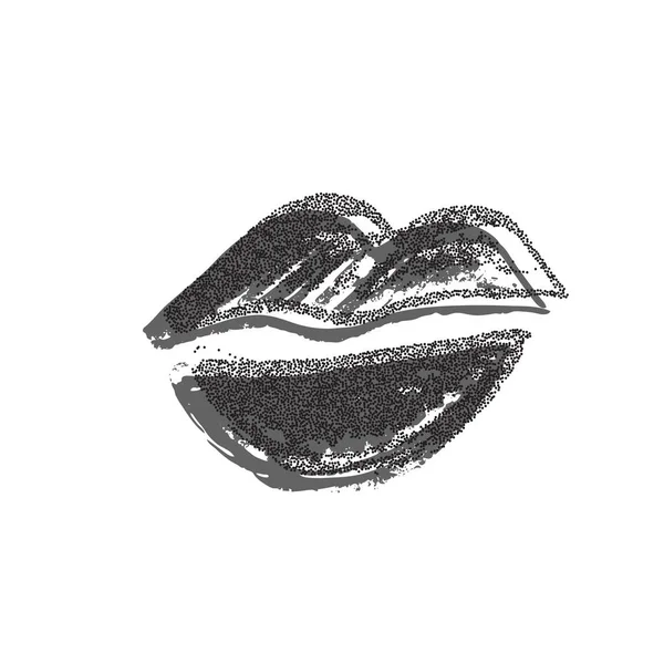 Halftone Drawn Lips Minimal Grunge Lip Icon Gradient Line Mouth — Image vectorielle