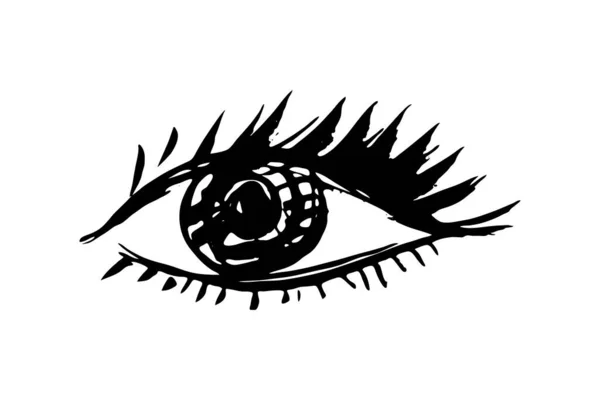 Occhio Pennello Icona Visione Inchiostro Nero Disegnato Mano Grunge Oftalmologo — Vettoriale Stock