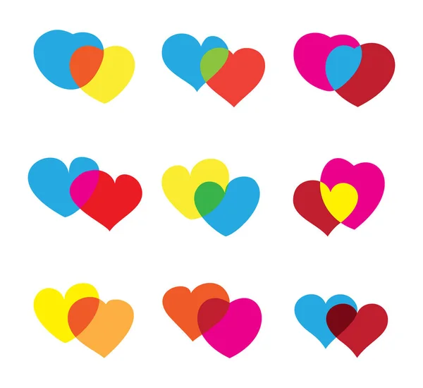 Heart Icon Set Multicolored Hearts Symbol Love Sign Heartbeat Silhouette — Vetor de Stock