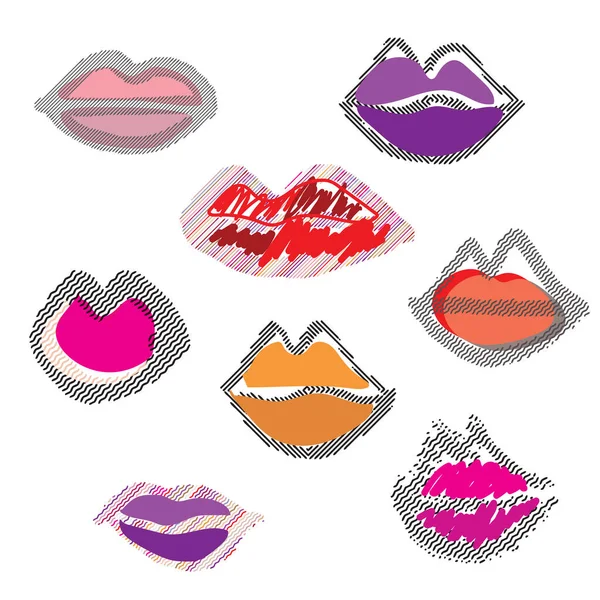 Colored Drawn Lips Minimal Grunge Lip Icon Color Line Mouth — Vetor de Stock