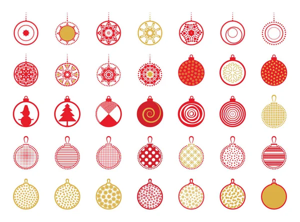 Christmas Ball Collection Xmas Baubles Set Gold Red New Year — ストックベクタ