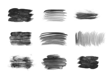 Fırça darbeleri hazır. Su rengi boya fırçası arka plan dokusu, mürekkep hattı afişleri, el çizimi siyah çizgiler, fırça darbesi boyalı çerçeveler izole edilmiş