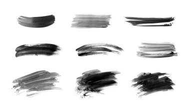 Fırça darbeleri hazır. Su rengi boya fırçası arka plan dokusu, mürekkep hattı afişleri, el çizimi siyah çizgiler, fırça darbesi boyalı çerçeveler izole edilmiş