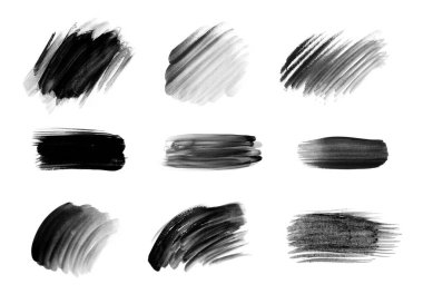 Fırça darbeleri hazır. Su rengi boya fırçası arka plan dokusu, mürekkep hattı afişleri, el çizimi siyah çizgiler, fırça darbesi boyalı çerçeveler izole edilmiş