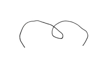 Siyah ip parçası izole edildi. Koyu ayakkabı bağı parçası, ambalaj dantelinin bir parçası, beyaz arkaplanda siyah kordon düğümleri.