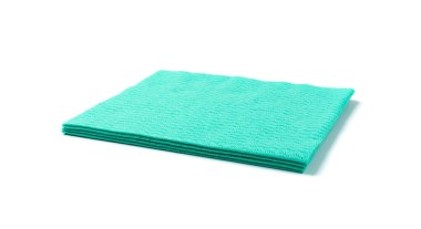 Cleaning cloth isolated. Wipe rag, cleaning microfiber towel, wiping cotton napkin, green microfibre fabric for cleanliness, kitchen cloths on white background