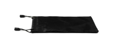 Glasses drawstring isolated. Eyewear pouch, eyeglasses black cloth box, glasses casing on white background