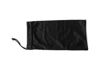 Glasses drawstring isolated. Eyewear pouch, eyeglasses black cloth box, glasses casing on white background