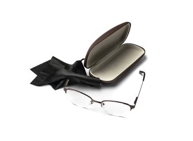 Black glasses cloth isolated. Lens rag, eyeglasses cleaning microfiber clothes, wiping cotton napkin, microfibre fabric for eyewear cleanliness, eye glasses cloths on white background