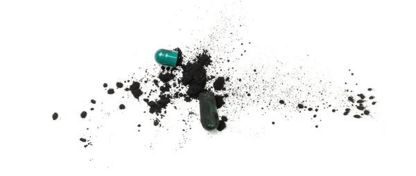 Carbon Capsules Isolated Activated Carbon Pills Coal Capsules Absorbent Charcoal — ストック写真
