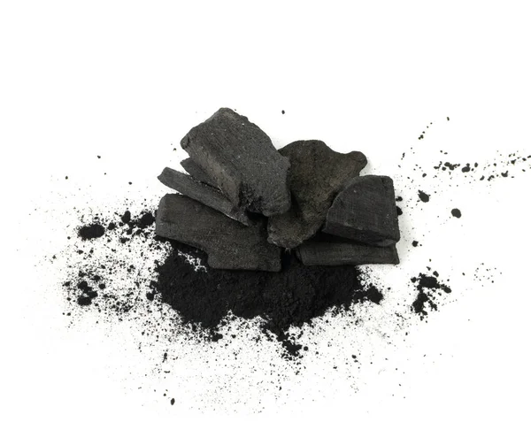 Activated Carbon Isolated Active Coal Pile Absorbent Charcoal Closeup Graphite — Stock Fotó