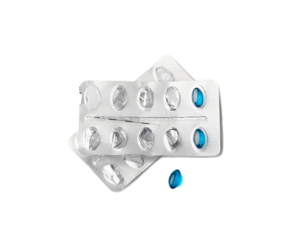 Pill Blister Isolated Blue Capsule Package Drugs Packaging Pill Pack — Zdjęcie stockowe