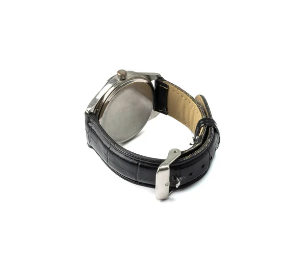 Broken Wristwatch Isolated Old Wrist Watch Black Leather Strap Classic —  Fotos de Stock