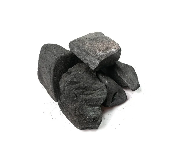 Ανθρακικό Απομονωμένο Κάρβουνο Μπάρμπεκιου Μπρικέτες Bbq Κάρβουνο Σχάρας Λευκό Φόντο — Φωτογραφία Αρχείου