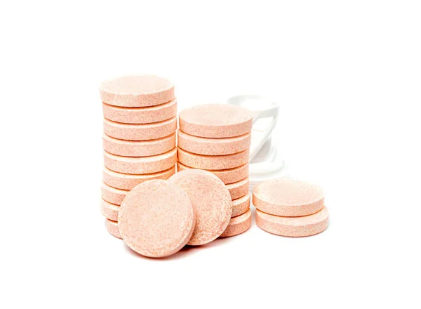 Comprimidos Efervescentes Aislados Comprimidos Mareados Grupo Primer Plano Rosa Naranja —  Fotos de Stock