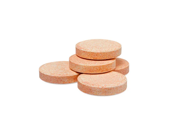 Šumivé Tablety Izolované Fizzy Tablety Skupina Detailní Růžové Oranžové Šumivé — Stock fotografie