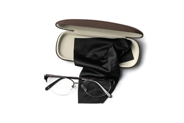 Black Glasses Cloth Isolated Lens Rag Eyeglasses Cleaning Microfiber Clothes — Zdjęcie stockowe