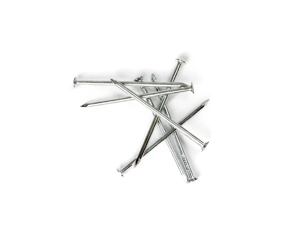 Metal Nail Pile Isolated Steel Nails Construction Hardware White Background —  Fotos de Stock