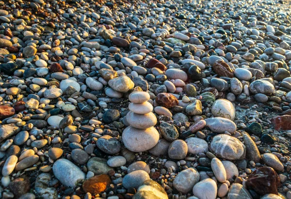 Stone Pyramid Pebbles Balance Pile Harmony Zen Stones Balance Stack — Fotografia de Stock
