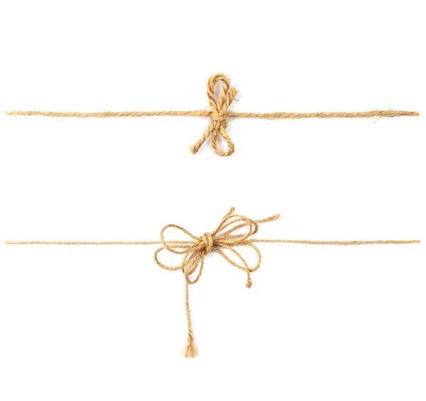 String Bow Isolated Jute Rope Bows Packaging Cord Knots Knotted — Stok Foto