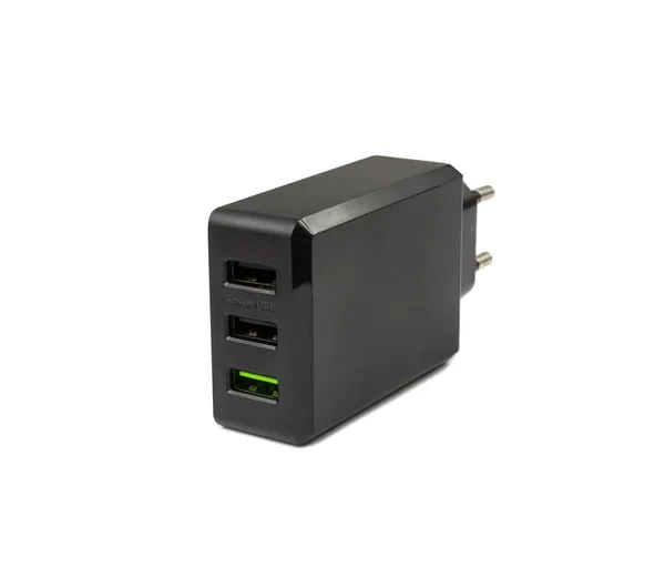 Carregador Usb Isolado Preto Europlug Novo Smartphone Tomada Carregamento Energia — Fotografia de Stock