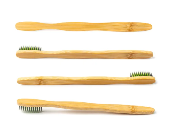 Wooden Toothbrush Set Isolated Bamboo Toothbrush Collection Ecological Wood Hygienic — Foto Stock