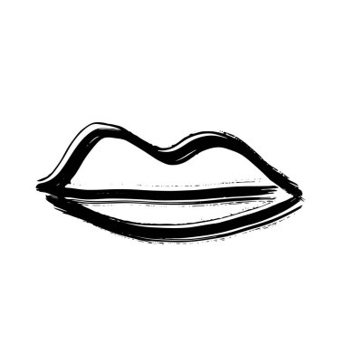 Brush drawn lips. Minimal grunge lip icon, hand drawn mouth symbol, rough stroke brush lips illustration