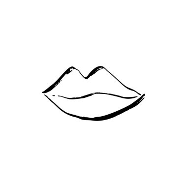 Brush drawn lips. Minimal grunge lip icon, hand drawn mouth symbol, rough stroke brush lips illustration