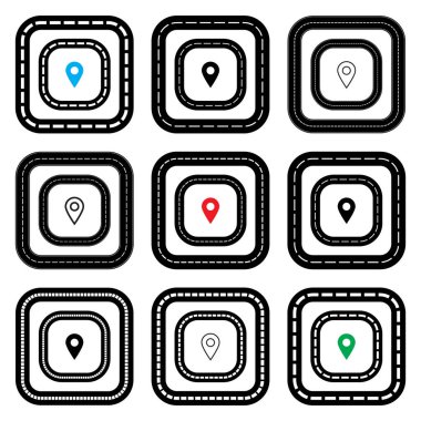 Square Road Frame for city Map. Highway Border Frames, Path Traffic Line, Square Road Background with Copy Space