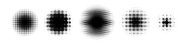 Nokta yarım ton yuvarlak çember gradyanı. Yarım ton desen arkaplan, benek nokta deseni, leke kaybolma etkisi, benekli vektör illüstrasyonu