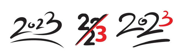 2023手描きベクトル番号 中国の旧正月スケッチ書道カレンダーデザイン 落書きグリーティングカード スクリブル手書きブラシフォント フリーハンド2023タイポグラフィの要素 — ストックベクタ