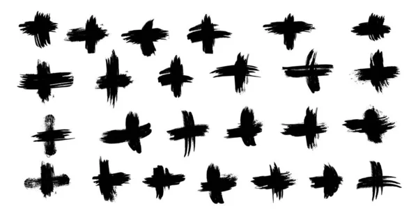 Ensemble Icônes Grunge Croix Brosse Dessinée Symbole Silhouette Vote Croix — Image vectorielle