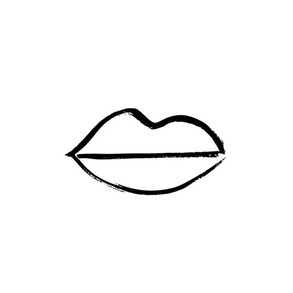 Brush Drawn Lips Minimal Grunge Lip Icon Hand Drawn Mouth — Stockvector