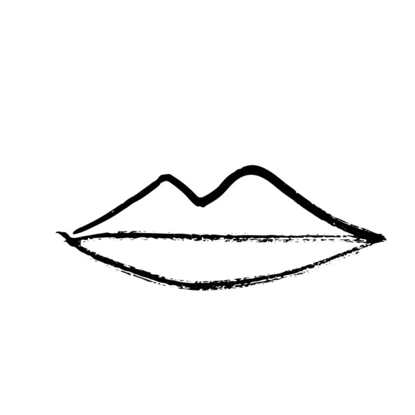 Brush Drawn Lips Minimal Grunge Lip Icon Hand Drawn Mouth — 图库矢量图片