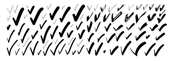 Set Von Verschiedenen Skizzierten Häkchen Häkchen Sammlung Häkchen Zeichen Einfache — Stockvektor