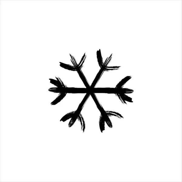 グランジ雪片アイコン 雪の結晶のシンボル 手描きの雪のサイン ブラシ様式化された雪の結晶 — ストックベクタ