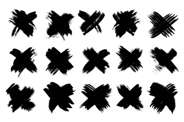 Conjunto Iconos Mark Cruz Grunge Cepillo Dibujado Símbolo Silueta Voto — Archivo Imágenes Vectoriales