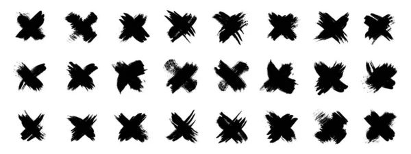Conjunto Iconos Mark Cruz Grunge Cepillo Dibujado Símbolo Silueta Voto — Archivo Imágenes Vectoriales