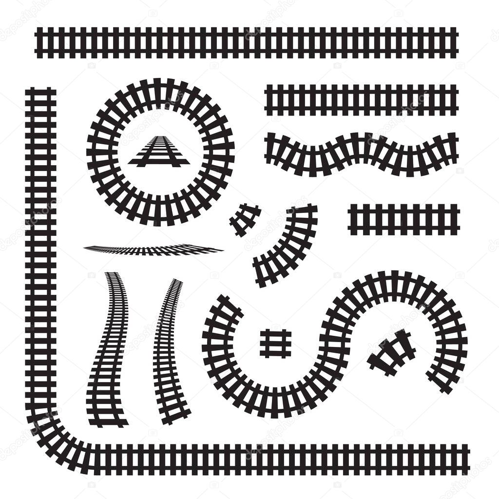 Railway icon set, rails symbol, train tracks sign, railroad pictogram brushes, railway track silhouette, rail way lines vector illustraton