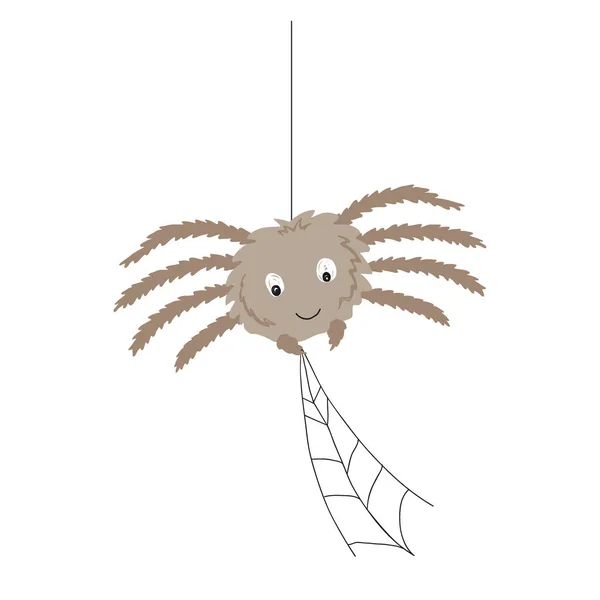 可爱的蜘蛛在织网。白色背景的矢量卡通画 — 图库矢量图片