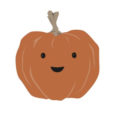 Güzel ve şirin Cadılar Bayramı balkabağı. Vektör Sanatı resim simgesi. Kart İçin Gülen Balkabağı, Duvar Sanatı, Davetiye, Poster, Etiket, Bebek Odası Dekorasyonu.