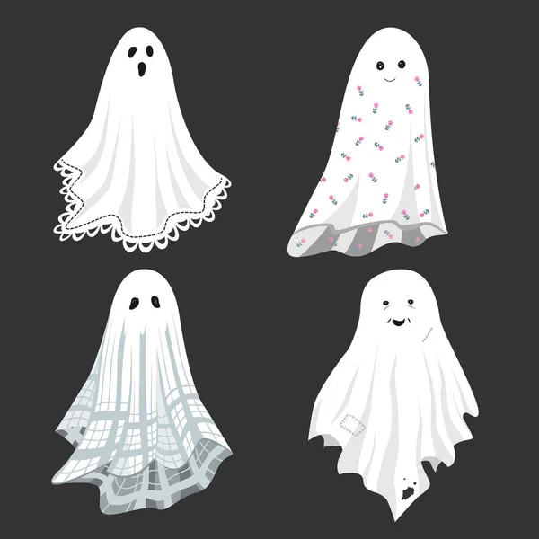 Uppsättning söta spöke i en vintage, gamla, och retro lakan. Designelement för Halloween dekorativ design. Isolerad vektorsamling — Stock vektor