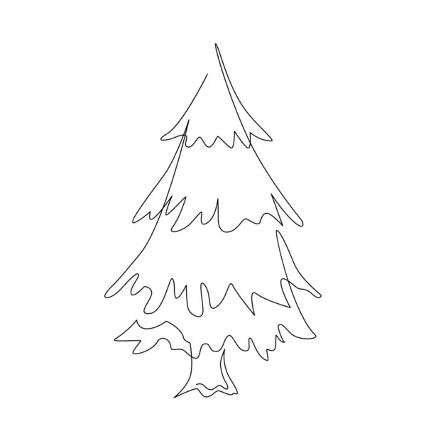 Decorative hand drawn fir tree, design element in continuous one line drawing style. Can be used for cards, invitations, banners, posters, print design. Continuous line art style — Stock Vector