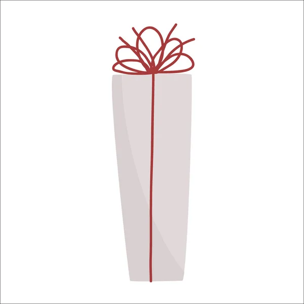 Δώρο κουτί με κόκκινο σχοινί. Doodle χέρι που στυλ. Clipart αντικείμενο για γενέθλια, διακοπές, Χριστούγεννα, Πρωτοχρονιάτικες κάρτες, πανό, ιδέες πώλησης. Απομονωμένη διανυσματική απεικόνιση — Διανυσματικό Αρχείο